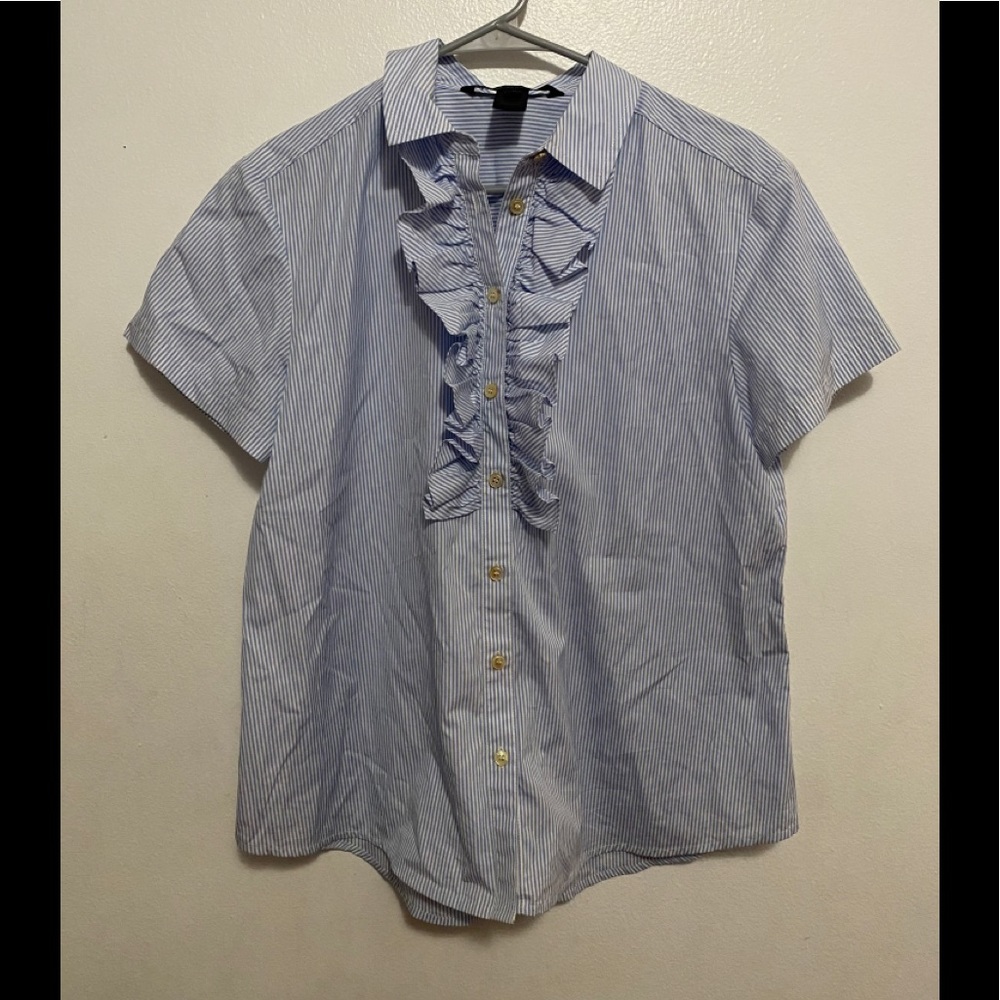 Marc by Marc Jacobs Ruffle Button Down Shirt | Preppy Striped Blouse S